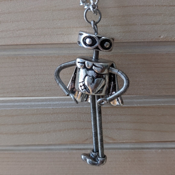 Hand Crafted Other - Robot Necklace Handmade Silver Steampunk Heart Art Jewelry Artisan Robots Bots